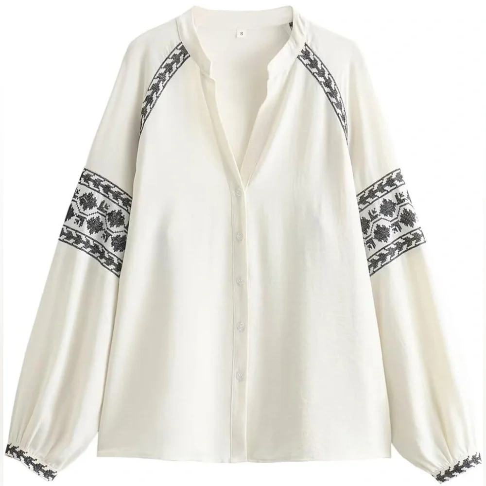 Zara Embroidered White Blouse - Picture 4 of 7
